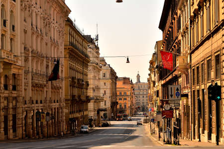 View of the Tritone street without tourists and traffic due to the lockdownのeditorial素材