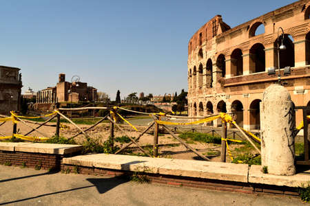 April 8th 2020, Rome, Italy: View of the Colosseum without tourists due to the lockdownのeditorial素材