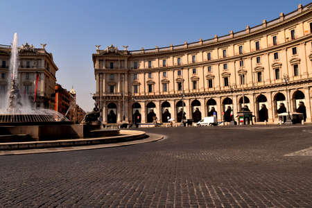 April 8th 2020, Rome, Italy: View of the Republic Square without tourists due to the lockdownのeditorial素材
