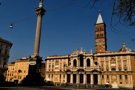 April 8th 2020, Rome, Italy: View of the Basilica di Santa Maria Maggiore without tourists due to the lockdownのeditorial素材