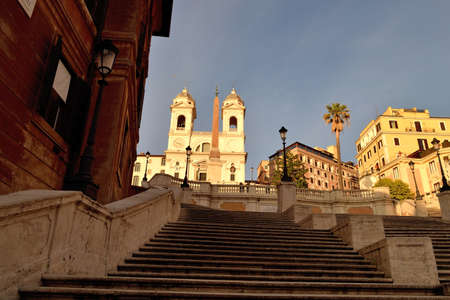 May 8th 2020, Rome, Italy: View of the Trinita dei Monti without tourists due to the phase 2 of lockdownのeditorial素材