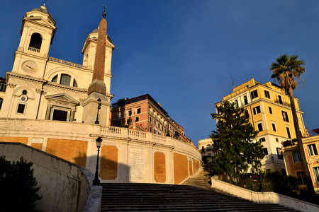 May 8th 2020, Rome, Italy: View of the Trinita dei Monti without tourists due to the phase 2 of lockdownのeditorial素材