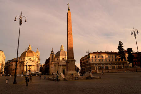May 8th 2020, Rome, Italy: View of the Piazza del Popolo without tourists due to the phase 2 of lockdownのeditorial素材