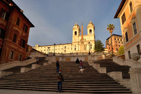 May 8th 2020, Rome, Italy: View of the Trinita dei Monti without tourists due to the phase 2 of lockdownのeditorial素材