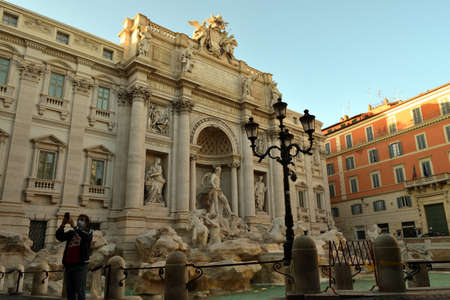 May 12th 2020, Rome, Italy: View of the Trevi fountain without tourists due to phase 2 of the lockdownのeditorial素材