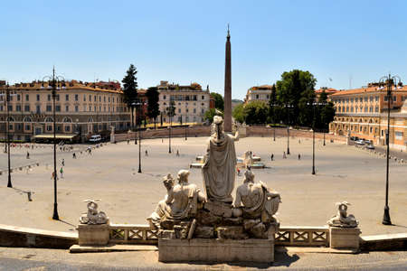 May 25th 2020, Rome, Italy: View of the Piazza del Popolo without tourists due to the phase 2 of lockdownのeditorial素材