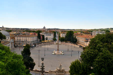 May 25th 2020, Rome, Italy: View of the Piazza del Popolo without tourists due to the phase 2 of lockdownのeditorial素材
