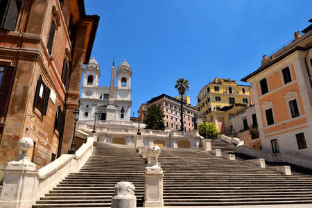 May 25th 2020, Rome, Italy: View of the Trinita dei Monti without tourists due to the phase 2 of lockdownのeditorial素材