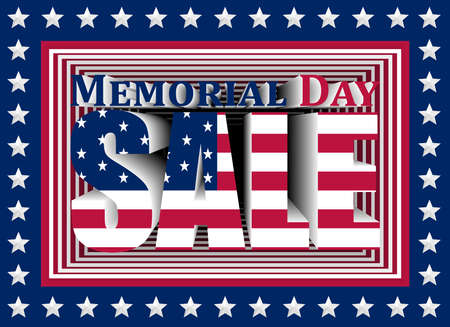 Vector illustration for advertising campaign on US Memorial Day. 3D box with the colors of the American flag. Perfect for your business.のイラスト素材