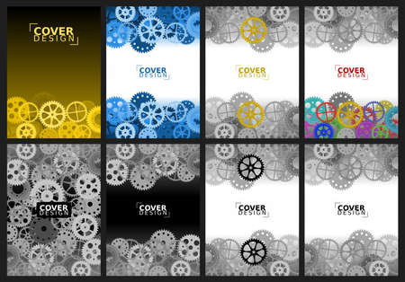 Set of abstract backgrounds with different gears for brochure design, flyer design, cover layout, business cards.のイラスト素材