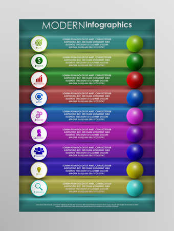 Vector illustration. Business infographic process with realistic elements. Impact template design with icons and 9 steps.のイラスト素材