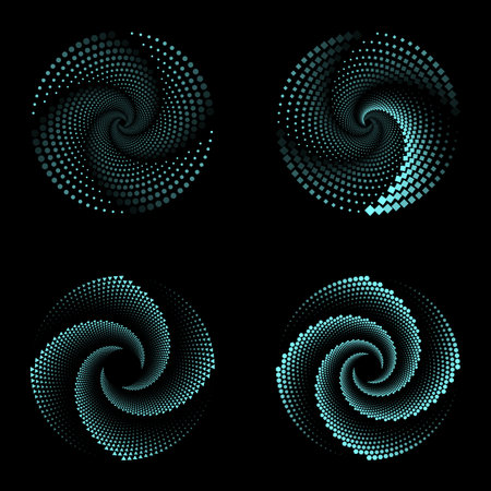 Set of Abstract fractal spirals on a black background. Perfect for any use.のイラスト素材