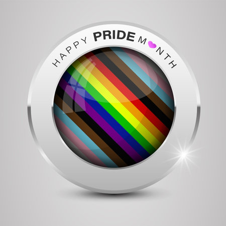 Button with LGBTQ inclusive pride flag. Perfect element also for Pride Month events. Tolerance and freedom concept.のイラスト素材