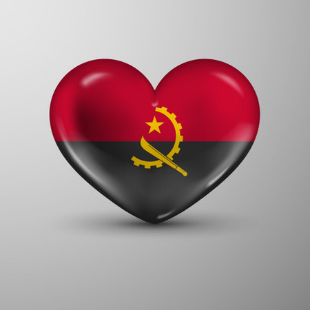 3d heart background with flag of Angola. An element of impact for the use you want to make of it.のイラスト素材