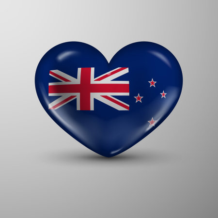 3d heart background with flag of Newzealand. An element of impact for the use you want to make of it.のイラスト素材