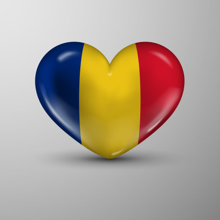 3d heart background with flag of Romania. An element of impact for the use you want to make of it.のイラスト素材