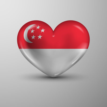 3d heart background with flag of Singapore. An element of impact for the use you want to make of it.のイラスト素材