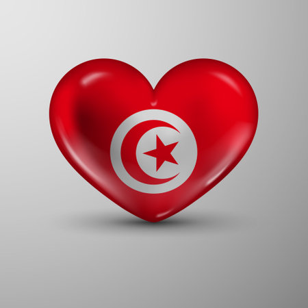 3d heart background with flag of Tunisia. An element of impact for the use you want to make of it.のイラスト素材
