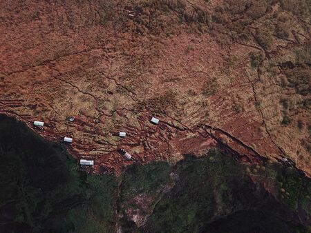 The Sunrise On The Volcano Batur On The Island Of Bali In Indonesiaの写真素材
