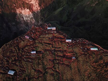 The Sunrise On The Volcano Batur On The Island Of Bali In Indonesiaの写真素材