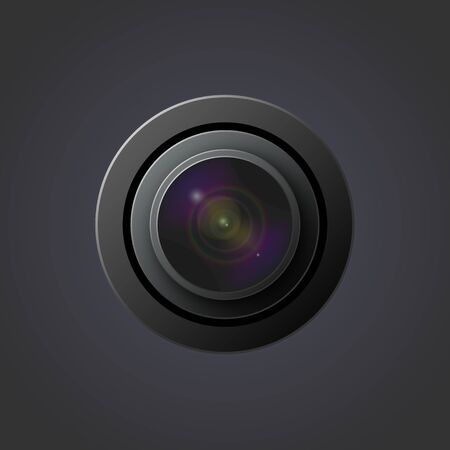 Vector image of a lens for a camera with iridescent colors on a dark backgroundの写真素材