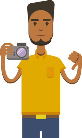 Vector drawing of africo american man with cameraのイラスト素材