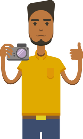 Vector image of africo american man with cameraのイラスト素材