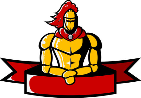Vector image of medieval knight holds ribbonのイラスト素材