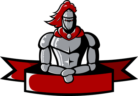 Vector image of iron medieval knight holds ribbonのイラスト素材