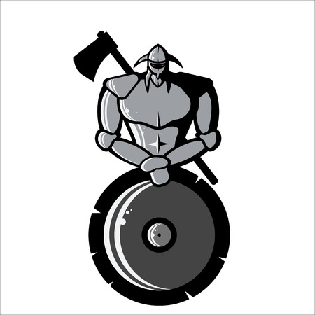 Vector image of Silver Viking with Shield and Axのイラスト素材