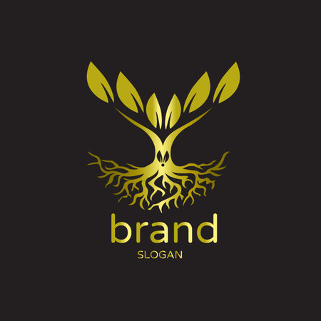 tree gold logo vector design, suitable for environmental brand logos, natural trees, beauty, luxury, splendorのイラスト素材