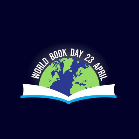 World Book Day with open book on dark background. Vector illustration.のイラスト素材