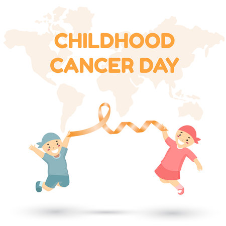 Childhood Cancer Day. Vector illustration of a boy and girl with a ribbon.のイラスト素材
