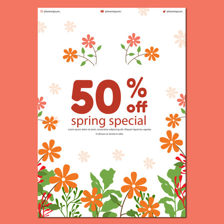 Spring sale poster template with flowers and leaves. Vector Illustration.のイラスト素材