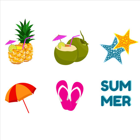 Set of summer icons on white background. Vector illustration for your designのイラスト素材