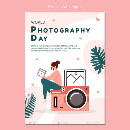 Photography Day Postcard Template. Vector Illustration. Flat Design.