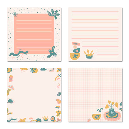 Set of cute postcard templates with doodle elements. Vector illustration.のイラスト素材