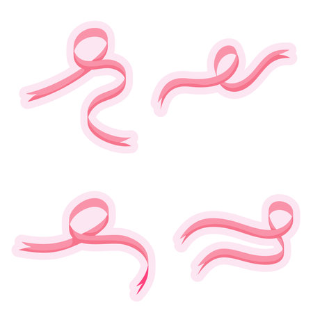 Set of pink ribbons on a white background. Vector illustration.のイラスト素材