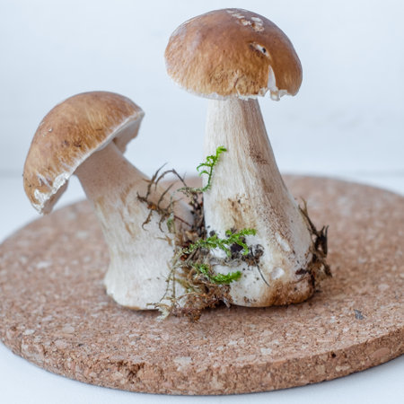 Boletus with green moss fresh from the forestの写真素材