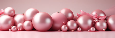 Pink Christmas ornamental balls background. Pink Christmas baubles on a pink background, banner, poster, postcard. High quality photoの素材