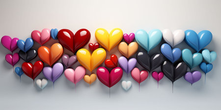 Celebrating Love with Festive Valentine's Day Banner with Vibrant multicolored Hearts. Colorful Hearts Banner for Valentine's Celebration with copy space. High quality photoの素材