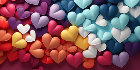 Celebrating Love with Festive Valentine's Day Banner with Vibrant multicolored Hearts. Colorful Hearts Banner for Valentine's Celebration with copy space. High quality photoの素材