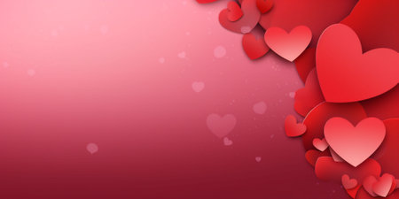Celebrating Love with Festive Valentine's Day Banner with red heart hearts on a red background. Post card. Copy space. High quality photoの素材