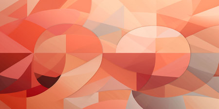 A banner with geometric abstraction art in peach fuzz and orange color palette. Different orange white round and square shapes. Modern art. Copy space. High quality photoの素材