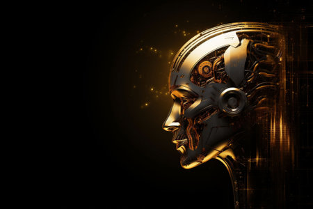 A cyborg robot woman, blending human and machine elements, idea of the fusion of technology and biology. High quality photoの素材