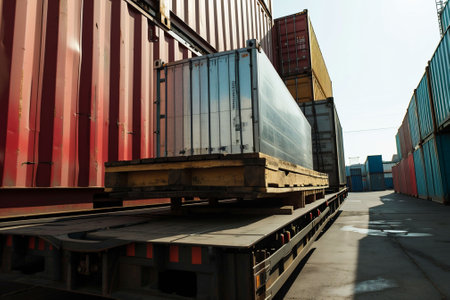 Shipping Containers Loaded with Coils on Flatbed in Commercial Freight Terminal. High quality photoの素材