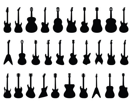 Set of silhouettes of electric guitars on a white background. Vector illustrationのイラスト素材