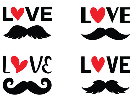 Set of Love Mustache T-shirt Designsのイラスト素材