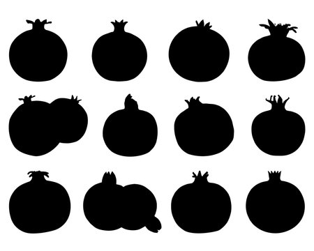 Pomegranate. Black silhouettes on a white background. Vector illustration.のイラスト素材