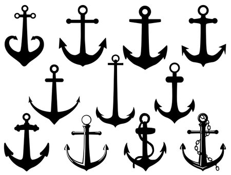 Ship Anchor icons set isolated on white background. Vector illustration.のイラスト素材